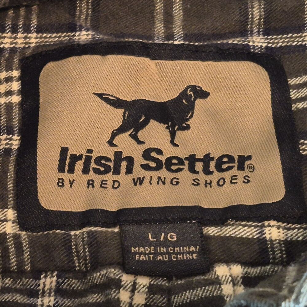 Irish Setter Flannel Shirt Men Size Large Green Plaid 100% Cotton Red Wing Shoes - Picture 5 of 6